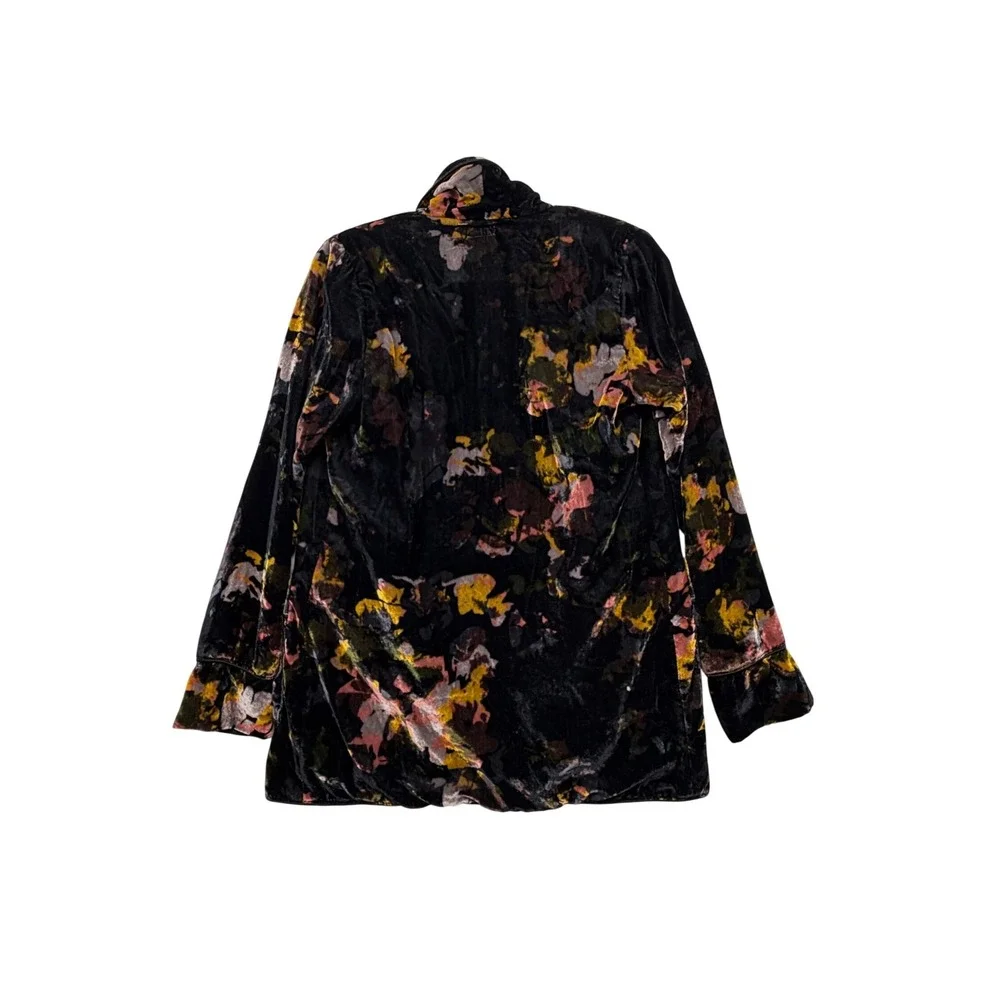 Mother Spitfire Floral Velvet Blazer Black Multi Shawl Collar Jacket Size M